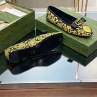 Gucci Women GG Python Ballet Flat Yellow Black Leather Interlocking G Black Leather Bow (8)