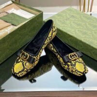 Gucci Women GG Python Ballet Flat Yellow Black Leather Interlocking G Black Leather Bow (8)