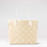 Louis Vuitton LV Unisex Neverfull MM Beige Lotus Cotton Cowhide Leather (10)