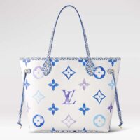 Louis Vuitton LV Unisex Neverfull MM Blue Monogram Coated Canvas Textile Lining (8)