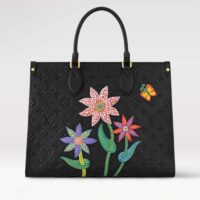 Louis Vuitton LV Women LV x YK OnTheGo MM Black Embossed Grained Monogram Cowhide Leather Flower (2)