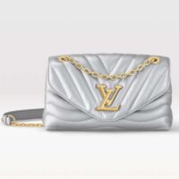 Louis Vuitton LV Women New Wave Chain Bag MM Metallic Gray Quilted Cowhide Leather (13)