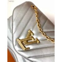 Louis Vuitton LV Women New Wave Chain Bag MM Metallic Gray Quilted Cowhide Leather (13)