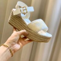 Louis Vuitton LV Women Starboard Wedge Sandal White Monogram-Embroidered Cotton (8)