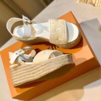 Louis Vuitton LV Women Starboard Wedge Sandal White Monogram-Embroidered Cotton Rope Sole (1)