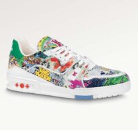 Louis Vuitton Unisex LV Trainer Sneaker White Printed Canvas Rubber Outsole Monogram Flowers (4)