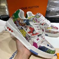 Louis Vuitton Unisex LV Trainer Sneaker White Printed Canvas Rubber Outsole Monogram Flowers (4)