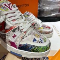 Louis Vuitton Unisex LV Trainer Sneaker White Printed Canvas Rubber Outsole Monogram Flowers (4)