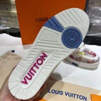 Louis Vuitton Unisex LV Trainer Sneaker White Printed Canvas Rubber Outsole Monogram Flowers (4)