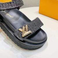 Louis Vuitton Women LV Cordoba Flat Comfort Sandal Black Raffia Rubber 4CM Heel (1)