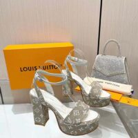 Louis Vuitton Women LV Fame Platform Sandal Beige Monogram Denim Leather 11.5 CM Heel (2)