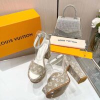 Louis Vuitton Women LV Fame Platform Sandal Beige Monogram Denim Leather 11.5 CM Heel (2)