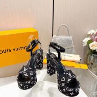 Louis Vuitton Women LV Fame Platform Sandal Black Monogram Denim Leather 11.5 CM Heel (4)