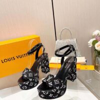 Louis Vuitton Women LV Fame Platform Sandal Black Monogram Denim Leather 11.5 CM Heel (4)