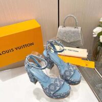 Louis Vuitton Women LV Fame Platform Sandal Blue Monogram Denim Leather 11.5 CM Heel (2)