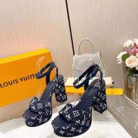 Louis Vuitton Women LV Fame Platform Sandal Navy Monogram Denim Leather 11.5 CM Heel (8)