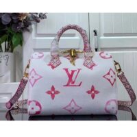 Louis Vuitton Women LV Speedy Bandoulière 25 Pink Monogram Coated Canvas Double Zip Padlock (1)