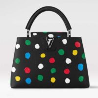 Louis Vuitton Women LV x YK Capucines MM Black Taurillon Bull Calf Leather 3D Painted Dots Print (10)