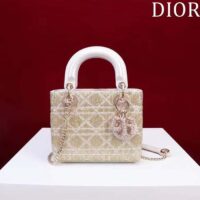 Dior Women CD Mini Lady Dior Bag Caramel Beige Cannage Cotton Embroidered Micropearls (2)