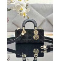 Dior Women CD Small Lady D-Joy Bag Black Cannage Cotton Micropearl Embroidery (8)