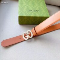 Gucci GG Unisex Buckle Wide Belt Brown Leather Double G 4 CM Width (3)