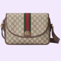 Gucci GG Unisex Ophidia Messenger Bag Beige Ebony GG Supreme Canvas Double G (11)