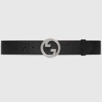 Gucci Unisex Blondie Wide Belt Black Maxi GG Leather G Buckle 4 CM Width (1)