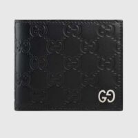 Gucci Unisex GG Gucci Signature Wallet Card Case Black Leather Metal Eight Card Slots (1)