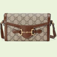 Gucci Unisex GG Horsebit 1955 Mini Bag Beige Ebony GG Supreme Canvas (9)