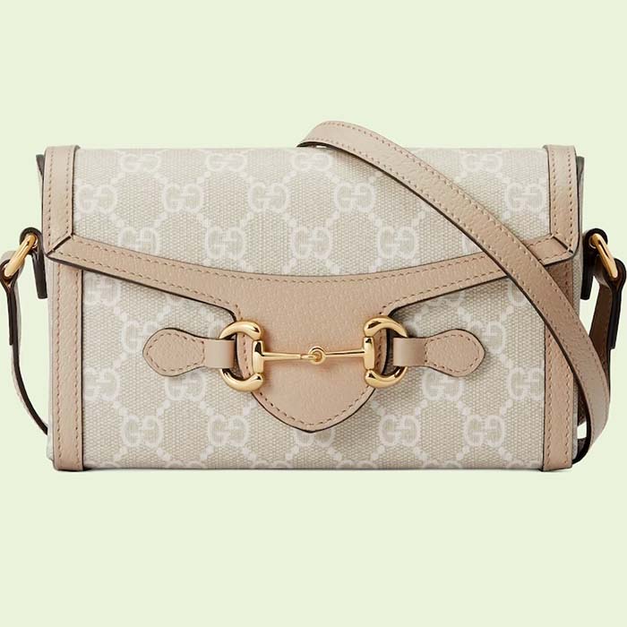 Gucci Unisex GG Horsebit 1955 Mini Bag Beige White GG Supreme Canvas