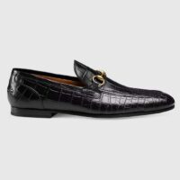 Gucci Unisex GG Jordaan Crocodile Loafer Blake Construction Black Horsebit Leather Flat 1 CM Heel (3)