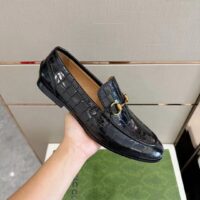 Gucci Unisex GG Jordaan Crocodile Loafer Blake Construction Black Horsebit Leather Flat 1 CM Heel (3)