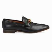 Gucci Unisex GG Loafer Horsebit Soft Black Leather Web Sole Flat 1.5 CM Heel (3)