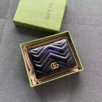 Gucci Unisex GG Marmont Card Case Wallet Black Matelassé Chevron Leather Double G (3)