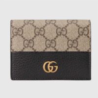 Gucci Unisex GG Marmont Card Case Wallet Double G Black Beige Ebony GG Supreme Canvas (2)