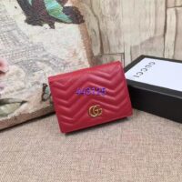 Gucci Unisex GG Marmont Card Case Wallet Red Matelassé Chevron Leather Double G (4)