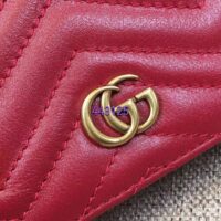 Gucci Unisex GG Marmont Card Case Wallet Red Matelassé Chevron Leather Double G (4)