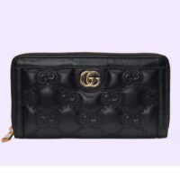 Gucci Unisex GG Marmont Zip Around Wallet Black Matelassé Leather Double G (4)