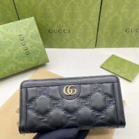 Gucci Unisex GG Marmont Zip Around Wallet Black Matelassé Leather Double G (4)