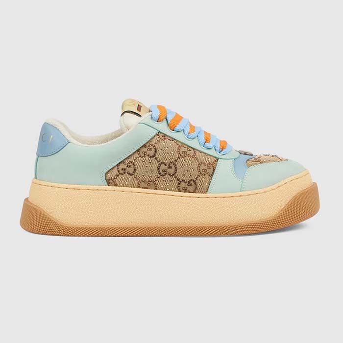 Gucci Unisex GG Screener Sneaker Camel Ebony GG Canvas Bi-Color Chunky Laces