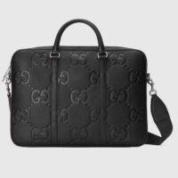 Gucci Unisex Jumbo GG Briefcase Black Leather Cotton Linen Lining Medium Size (7)