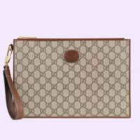 Gucci Unisex Pouch Interlocking G Beige Ebony GG Supreme Canvas Zip Closure (5)