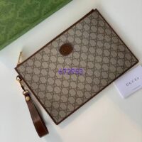 Gucci Unisex Pouch Interlocking G Beige Ebony GG Supreme Canvas Zip Closure (5)