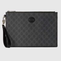 Gucci Unisex Pouch Interlocking G Black GG Supreme Canvas Leather Zip Closure (1)