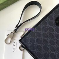 Gucci Unisex Pouch Interlocking G Black GG Supreme Canvas Leather Zip Closure (1)