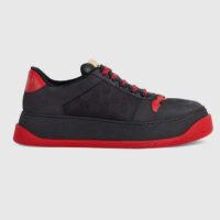 Gucci Unisex Screener GG Sneaker Black Original Canvas Suede Red Leather Low Heel (7)