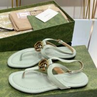 Gucci Women GG Double G Thong Sandal Light Green Leather Flat 0.5 CM Heel (11)