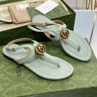 Gucci Women GG Double G Thong Sandal Light Green Leather Flat 0.5 CM Heel (11)