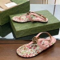 Gucci Women GG Double G Thong Sandal Pink Leather Flat 0.5 CM Heel (6)