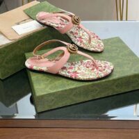 Gucci Women GG Double G Thong Sandal Pink Leather Flat 0.5 CM Heel (6)